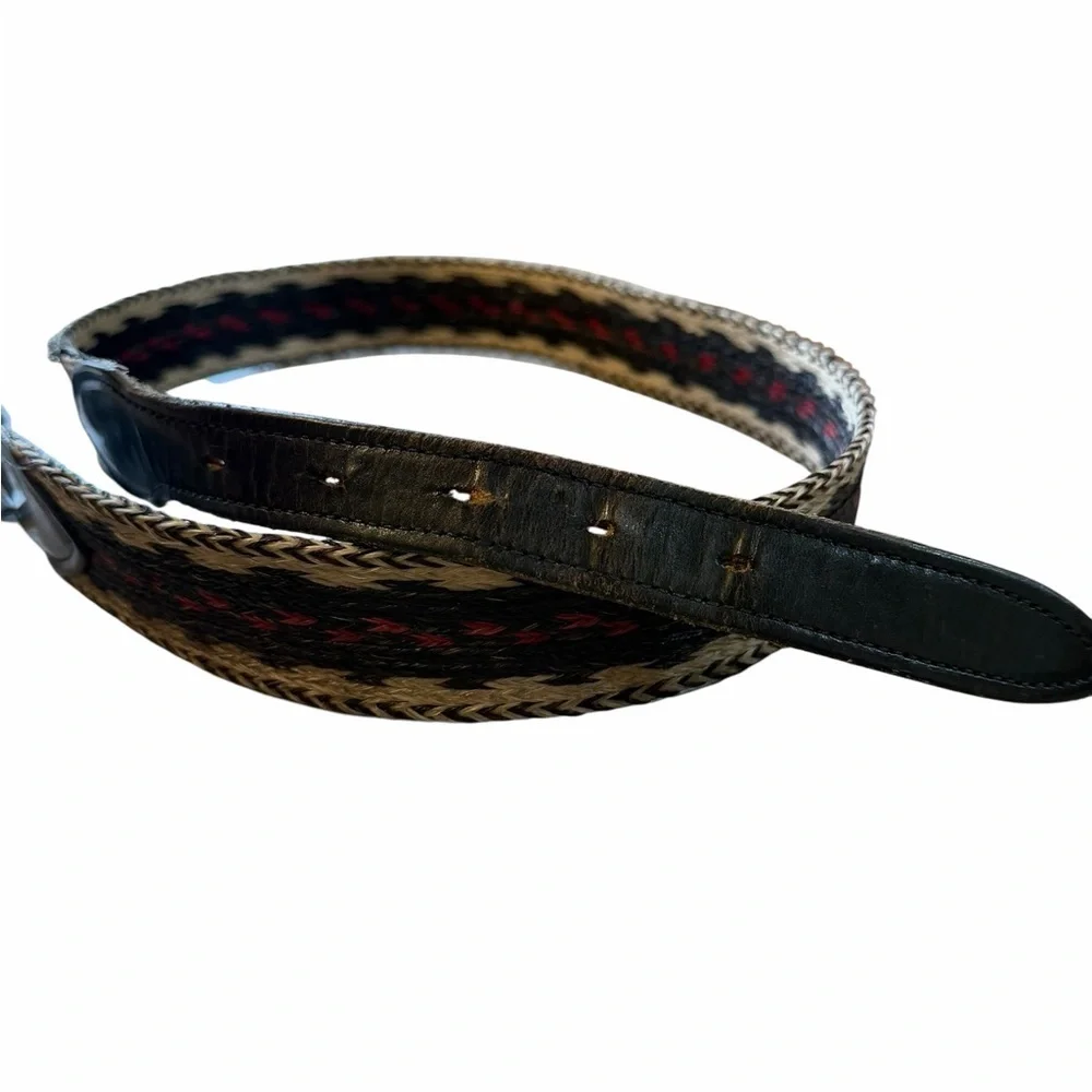 Western Distressed Leather Hitched Horsehair Stylish Black/Brown Men's Belt 36